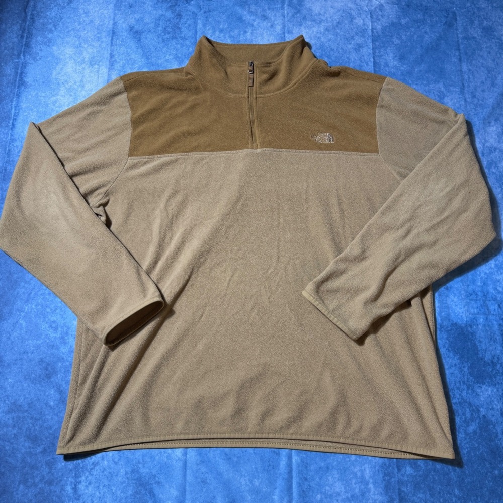 Y2K The North Face 3XL Tan Brown Colorblock Quarter Zip Fleece Pullover